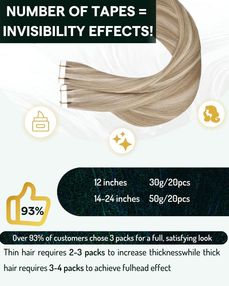 RUNATURE 22 Inch Tape in Hair Extensions Human Hair Ash Brown Highlight Platinum Blonde Hair Extensions Tape in Invisible Straight Tape Ins Human Hair Extensions Blonde Silky Double Sided 50g 20pcs - Image 4